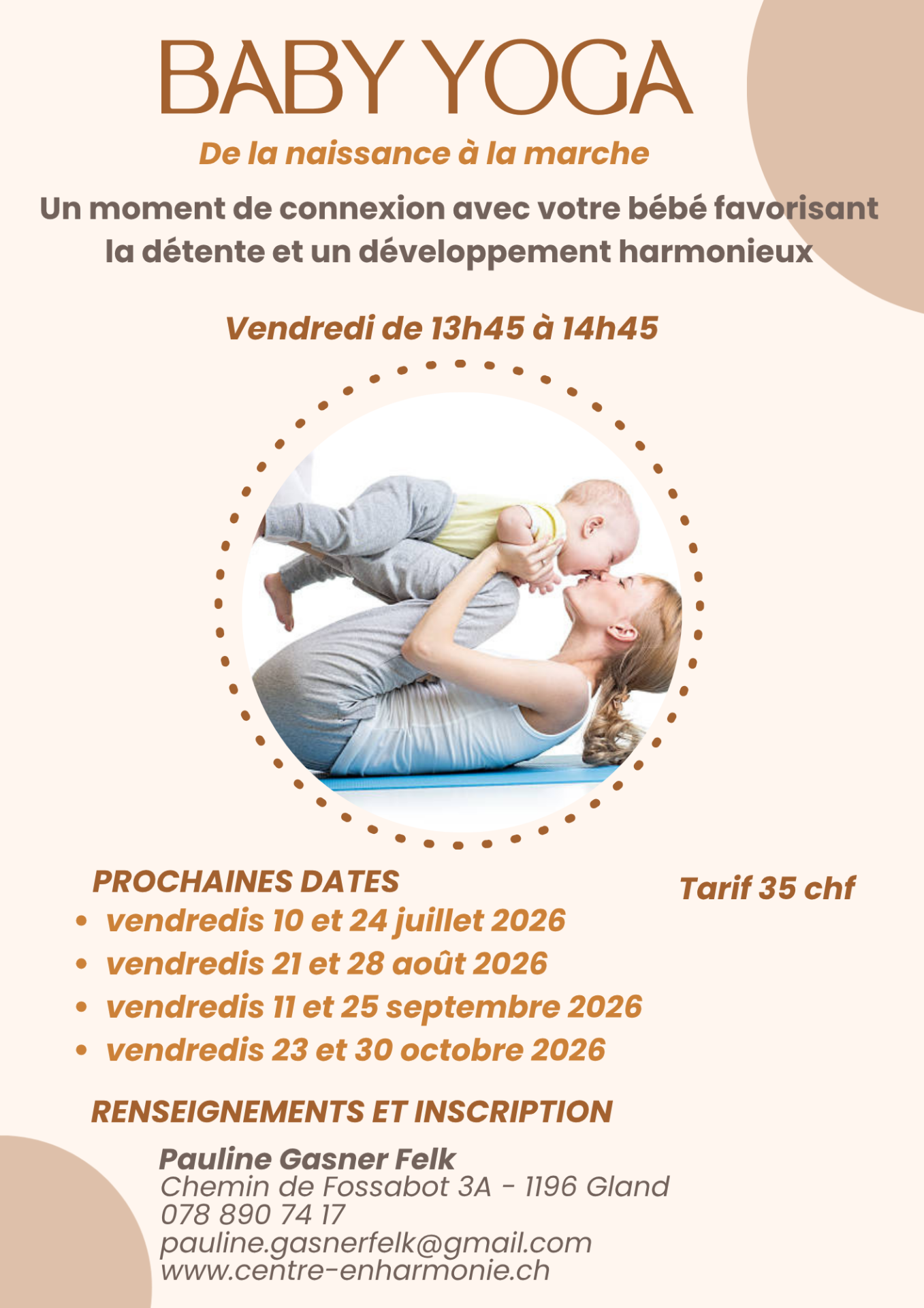 Baby yoga juillet octobre 2026
